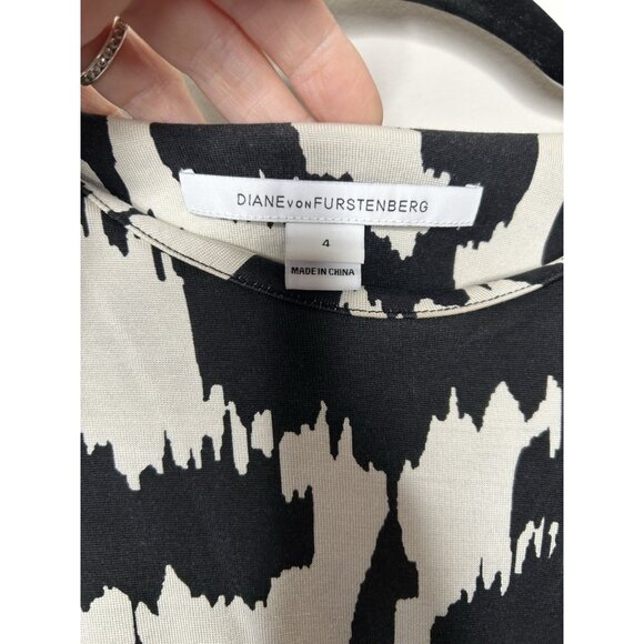 Diane von Furstenberg Zoe Silk Dress Women’s Black White Abstract Print Size 4 - Picture 3 of 9